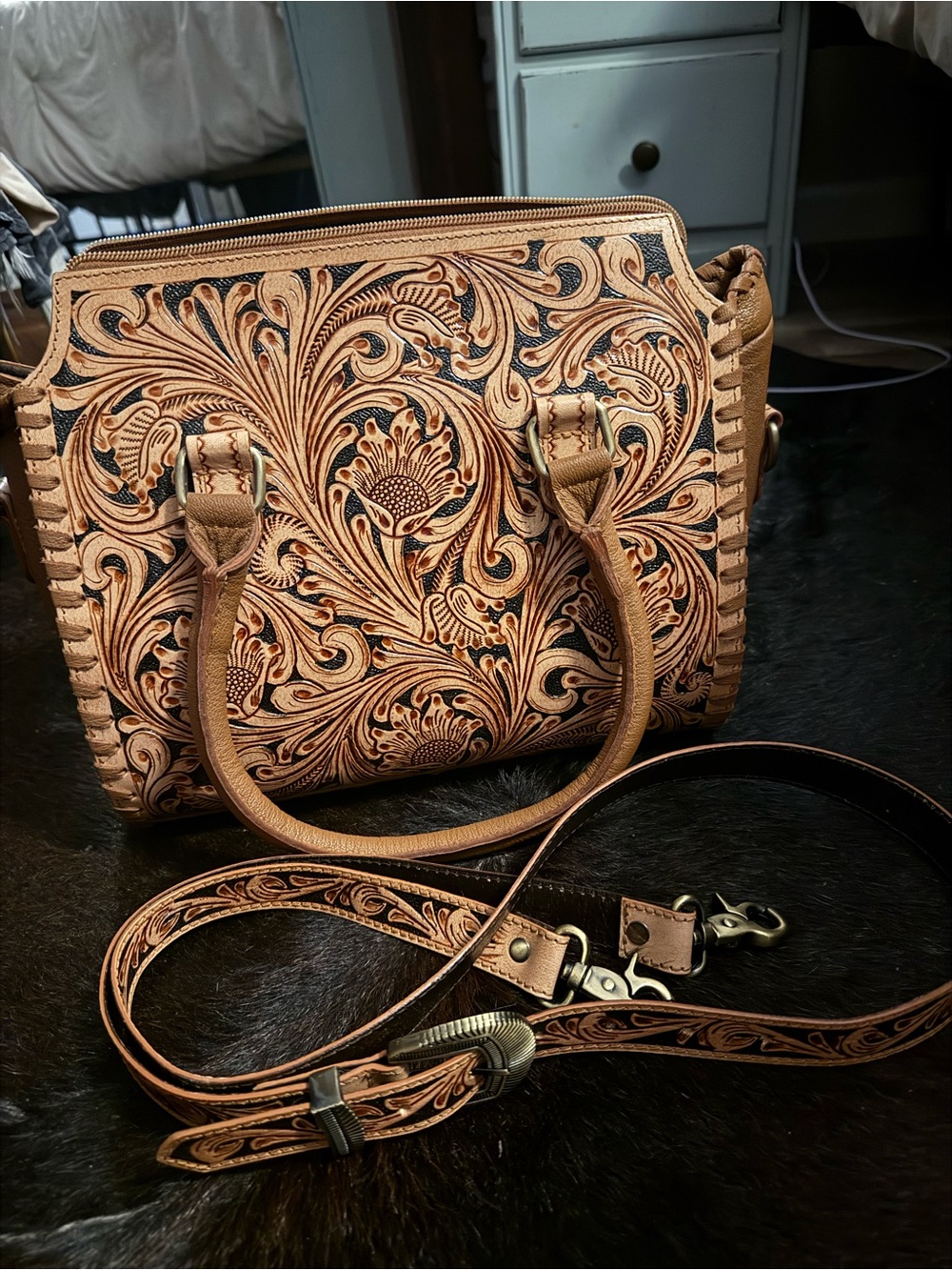 Hand-Tooled Floral Leather Speedy - Tan